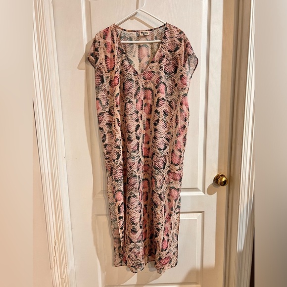 FINAL PRICE SHOW ME YOUR MUMU Sheer Pink Peta Python Snake Cover Up Dress - Picture 1 of 7